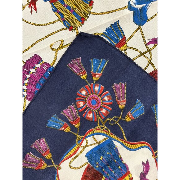 Vintage Silk Tassel Rope Decorative Scarf Nautical Equestrian Print Headwear - Picture 5 of 5